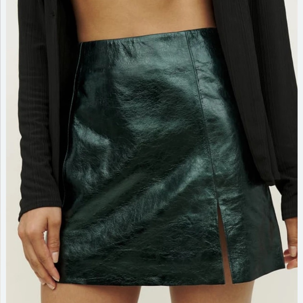 Reformation Dark Green Leather Skirt